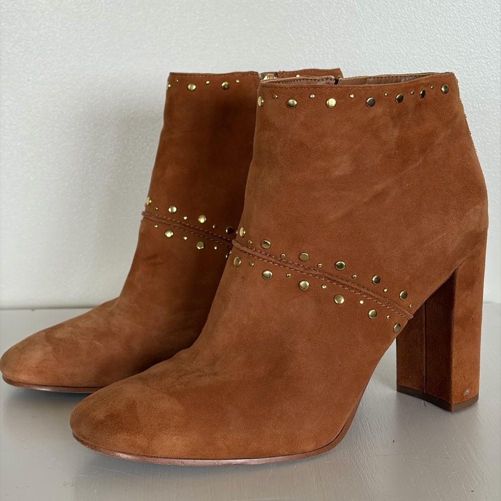 Sam Edelman Brown Studded Suede Block Heel Ankle Boots Brown Size 11